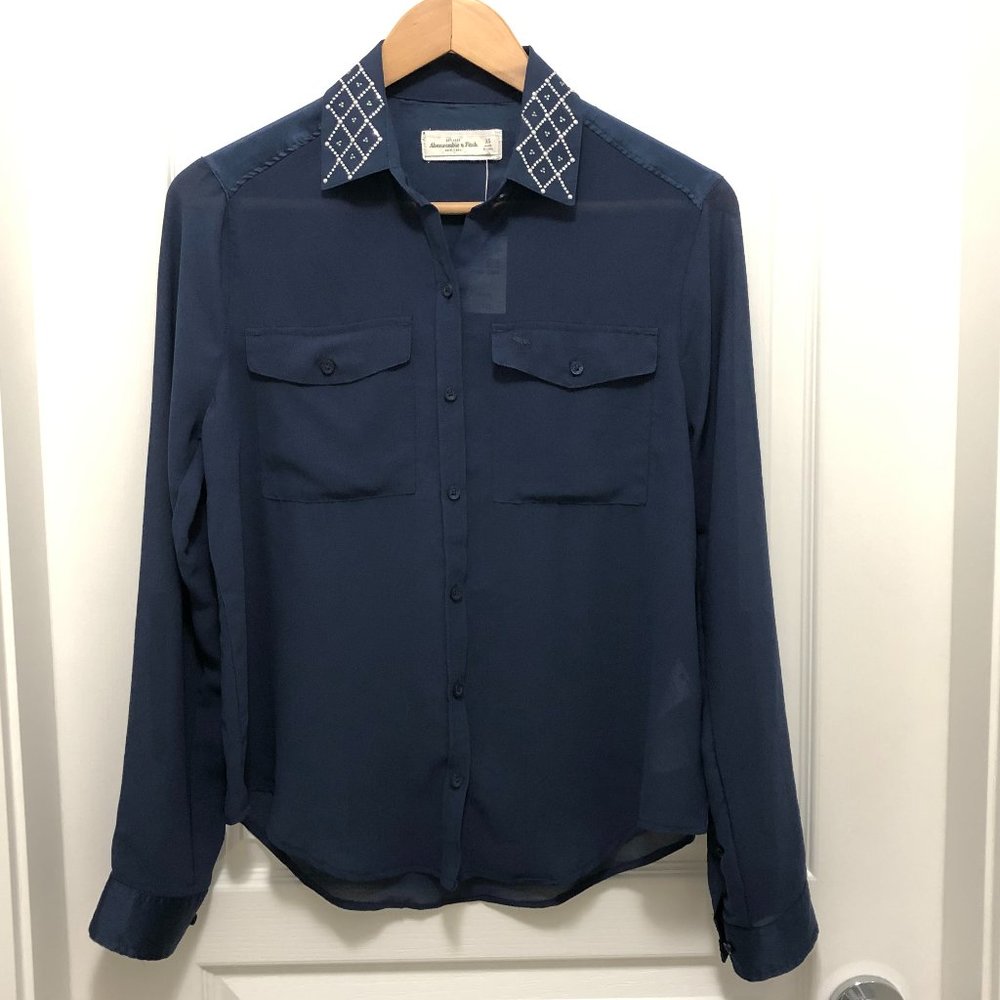 ✨HOST PICK✨
*BRAND NEW* Abercrombie & Fitch Sheer Navy Blouse - Size XS